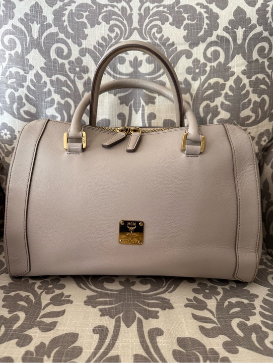 MCM Handbags - MCM Beige/Taupe Leather Dome Satchel with Gold Hardware